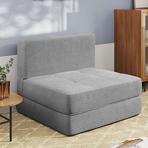 Aiho Folding Sleeper Sofa Chair Bed, Memory Foam Floor Couch, Modern Linen  Fabric Removable Cover, for Living Room/Apartment/Dorm/Loft (Light Grey) in 