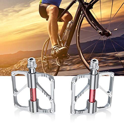 Beauty Star Bike Pedals, Bicycle Pedals 9/16 Inch Spindle Universal Cycling Pedals Aluminium Alloy Lightweight Mountain Bike Pedal for MTB, Road Bicycle, BMX (Silver,1 Pair)