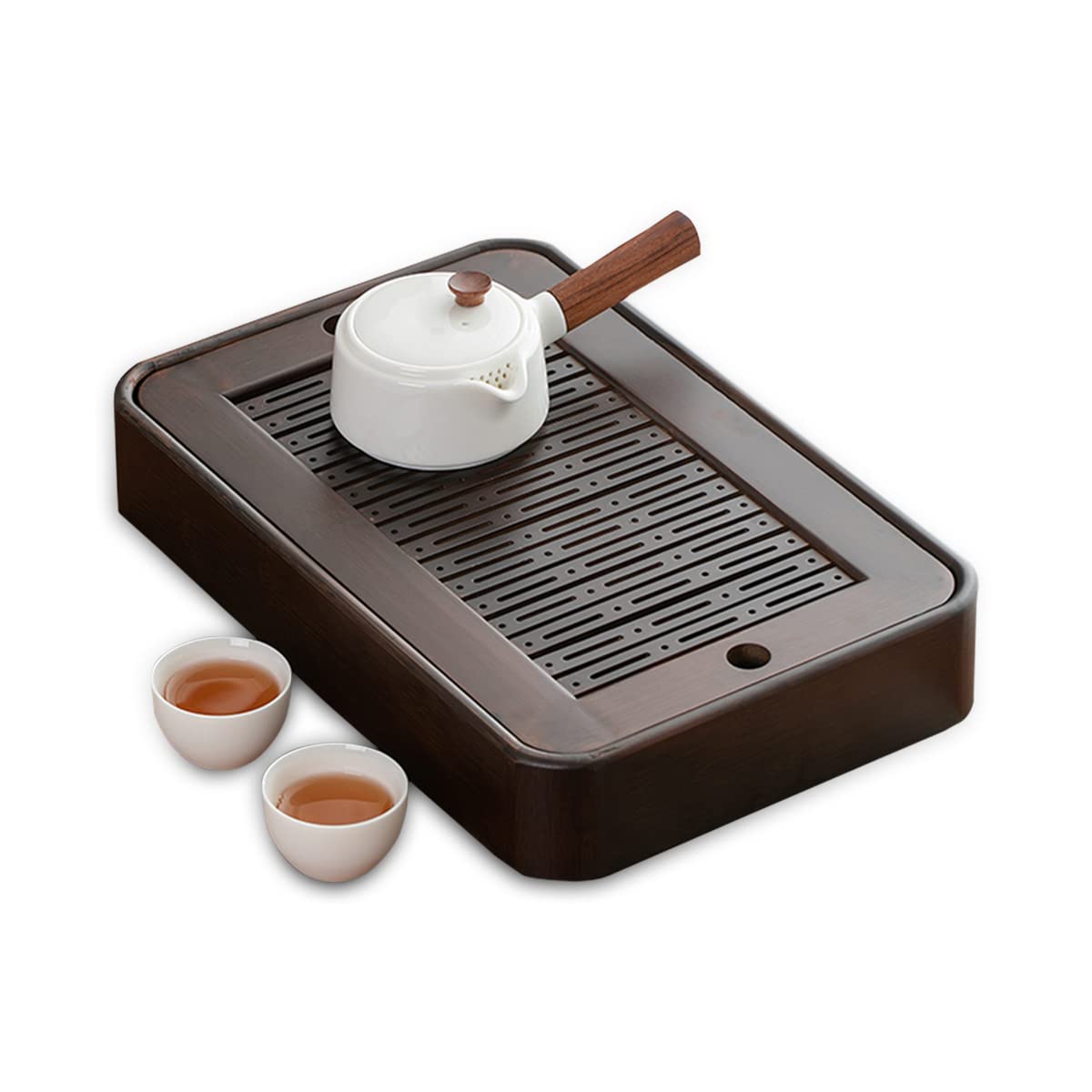 Hapivida Chinese Kung Fu Tea Tray,Bamboo Tea Serving Tray with Water Storage Compact Gongfu Tea Table Set Traditional Chinese Tea Plate for Tea Ceremony