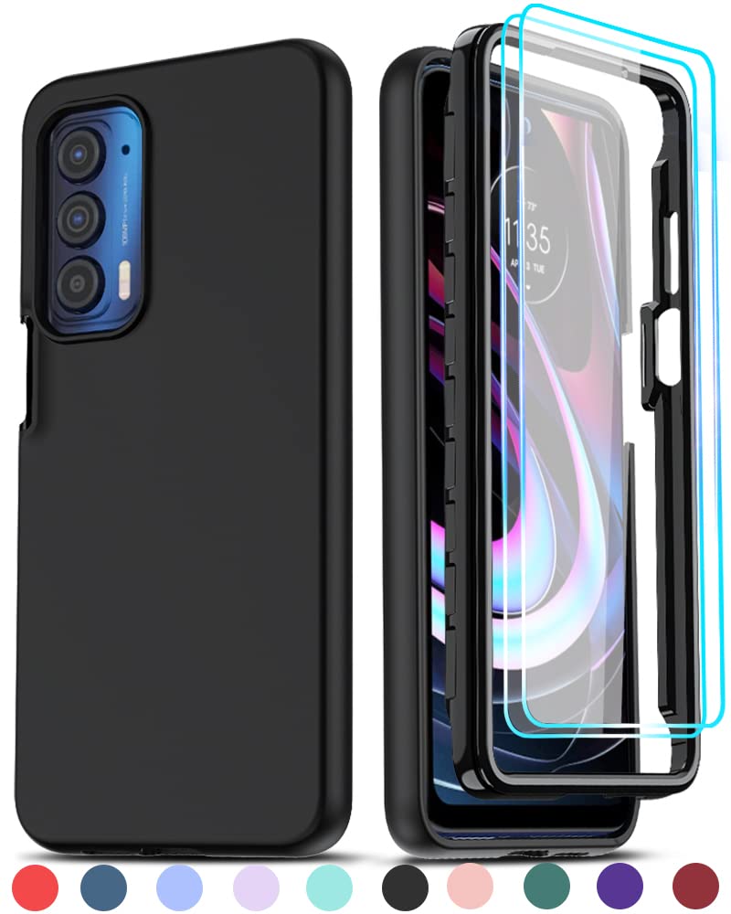 Photo 1 of LeYi for Motorola Edge 2021 Phone Case, Moto Edge 2021 Case with [2 x Tempered Glass Screen Protector], Full-Body Shockproof Soft Silicone Protective Phone Cover Case for Edge 2021, Black-1