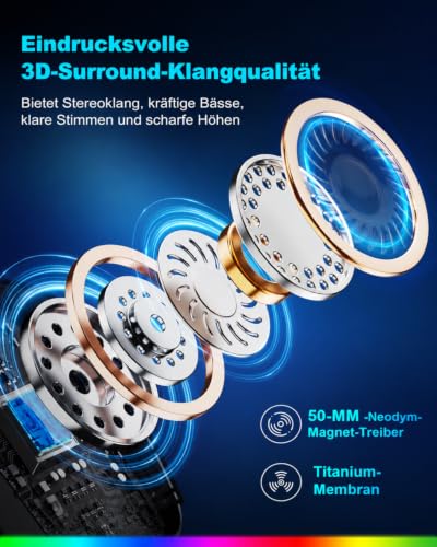 Fachixy Wireless Gaming Headset with Microphone for PS5, PS4, PC, Switch, Mac and Laptop, 2.4GHz Low Latency USB & Bluetooth, Foldable with LED Light, Surround Sound and 80 Hours Battery Life