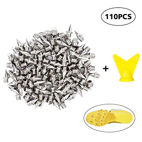 WESTRONG Track Spikes 1/4 Inch Pyramid Shoe Spikes Replacements Track and Cross Country Spikes Stainless Steel Shoe Spikes Replacement with 1 Pcs Spike Wrench (110Pieces)