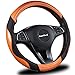 AmeriLuck Steering Wheel Cover for Car, Universal 15 inch, Odorless, Breathable, Anti-Slip, Sporty, Soft and Snug Grip, Carbon Fiber Effect (Orange | Back)