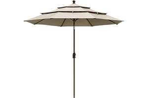 EliteShade USA 10-Year-Non-Fading 9Ft 3 Tiers Market Umbrella Patio Umbrella Outdoor Table Umbrella with Ventilation, Antique Beige