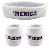 Funny Guy Mugs Patriotic America Unisex Sweatband Set (3-Pack: 1 Headband & 2 Wristbands)