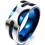 TEMEGO Jewelry Mens Stainless Steel Ring, 8mm Classic Round Band, Blue Silver