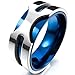 TEMEGO Jewelry Mens Stainless Steel Ring, 8mm Classic Round Band, Blue Silver