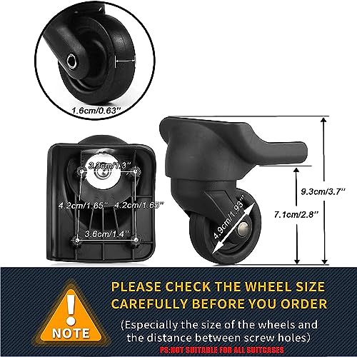 Zoofen Luggage Wheels Replacement Black Suitcase Wheels Replacement Suitcase Caster Wheels with 4 Screw Holes (W044)