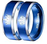 OBSEDE Blue King Queen 316L Stainless Steel Ring Lovers's Band with Crown Pattern