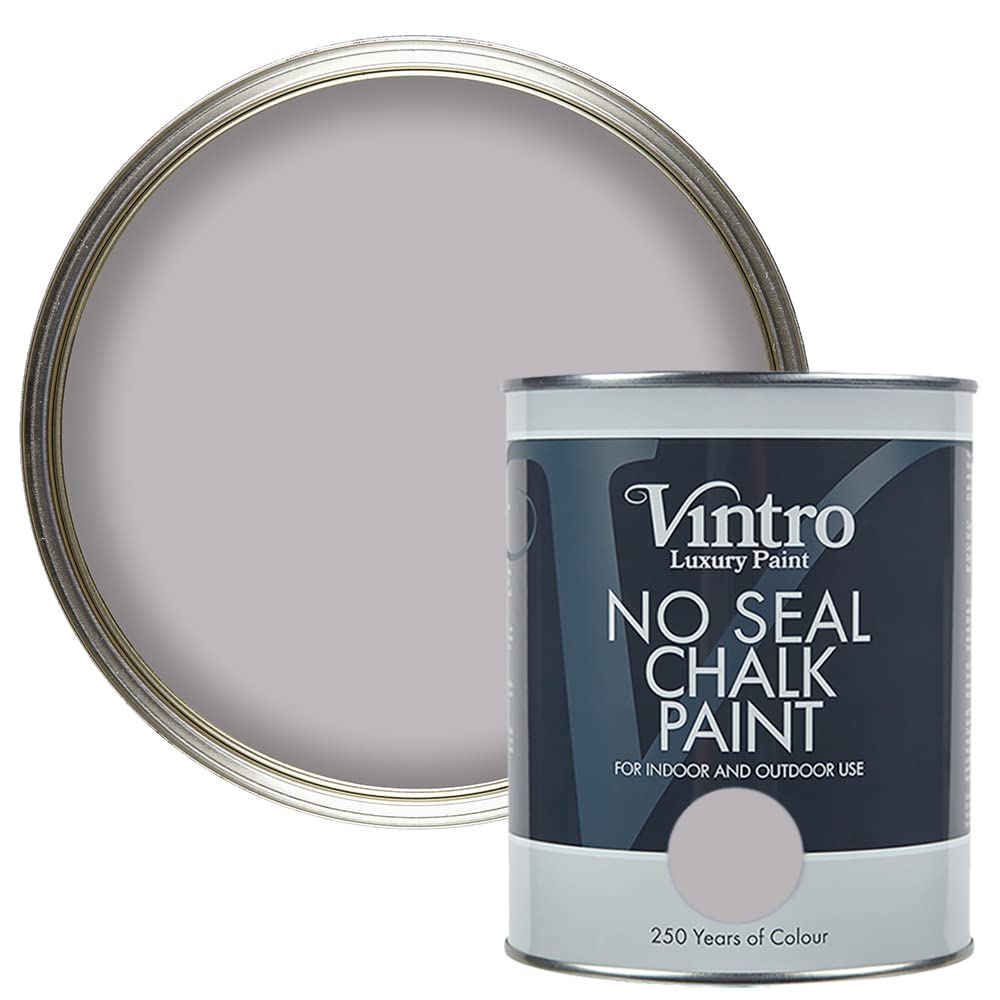 Vintro | No Seal Chalk Paint | Grey with hint of Lilac | Interior & Exterior Use | Furniture | Walls | Wood | Metal | 1 Litre (Paloma)
