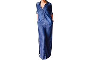 Oplxuo Women's Plus Size Denim Dress Long with Slit Button Down Shirt Dress Long Sleeve Lapel Casual Loose Jean Maxi Dresses