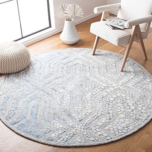 SAFAVIEH Restoration Vintage Collection 6' Round Blue/Ivory RVT119M Handmade Mo…