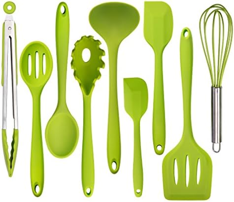 Silicone Kitchen Utensil Set - 9 Piece Flexible Silicon Spatulas Set, Heat Resistant Non Stick Cooking Tools, BPA Free&amp;FDA（Professional, Cookware Kitchen Gadgets, Green)