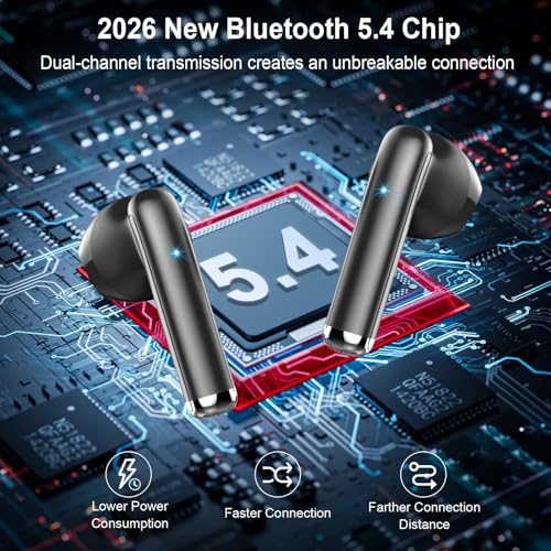 Drsaec Bluetooth 5.4 Headphones, In-Ear Headphones, Wireless Bluetooth 2026 Wireless Headphones with 4 ENC Mic, 6D Deep Bass, 30 Hours Noise Cancelling Ear Buds, IP7 Waterproof Sports Earphones, USB-C