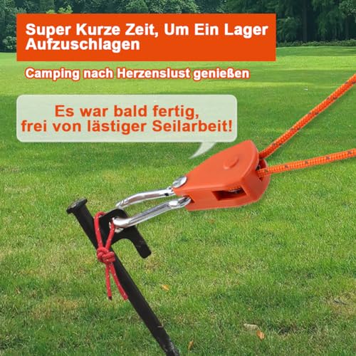 Tyafzzn Pack of 4 4 mm Adjustable Rope Ratchet, 4 m Guy Ropes with Rope Tensioner, Adjustable Ratchet Hanger, Tent Cord with Storage Bag, Reflective Guy Ropes for Awning (Orange)