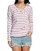Bluetime Womens Casual V Neck Lace Up Long Sleeve Striped T-Shirt Top