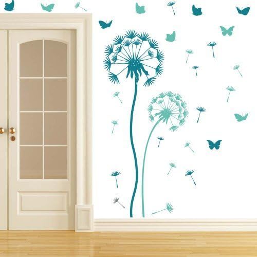 Wandtattoo Factory Pusteblume Set Turkis Mint Sowie 21 Flugsamen Und 10 Schmetterlinge Grosse Blume 100 X 30cm Kleine Blume 70 X 25cm Amazon De Kuche Haushalt