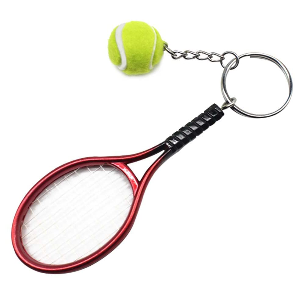RIXERKOC Tennis Racket Key Chain Mini Novelty Keyring Metal Keyring Tennis Ball Pendant Gifts for Sports Keychain, red, M