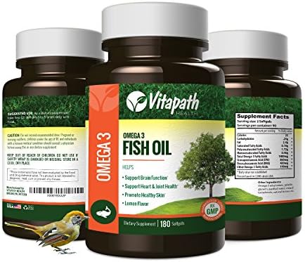 Omega 3 Fish Oil High potency 1480mg, Essential Fatty Acid Combination, High in EPA and DHA 180 Lemon flavored Softgels, Supports Immune, Joint, Skin, and Mental Health By VitaPath