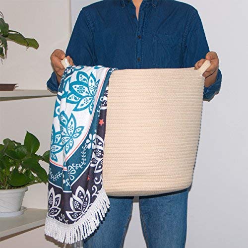 INDRESSME 2 Pack XL Round Cotton Rope Storage Basket Baby Laundry Basket Woven Baskets Blanket