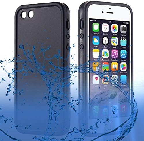 iPhone SE Waterproof Case, JunyaTM Super Slim Thin Light [360 All Round Protective] Full-Sealed IPX-6 Waterproof Shockproof Dust/Snow Proof Case Cover for iPhone SE (Black)