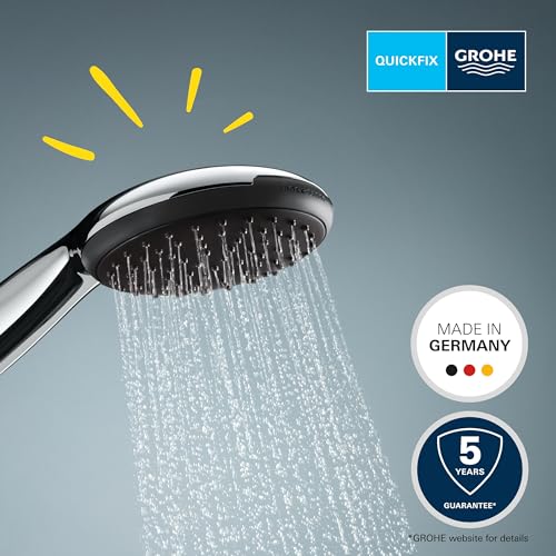 GROHE Vitalio 110, Duschkopf wassersparend, 8l pro Min (Handbrause 1 Strahlart, Universalanschluss, Silikonring schützt Duschbrause bei Stürzen), rund, chrom, 27940001 2
