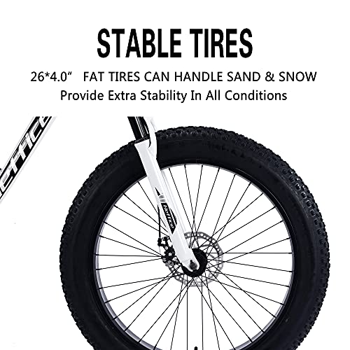 Neffice Fat Tire Mountain Bikes, 26Inch Wheels, 4Inch Wide Tires, 7Speed, High Carbon Steel