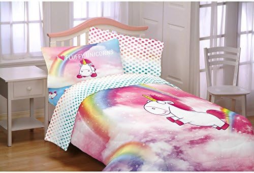 Convenient, Colorful, Super Soft and Cute Despicable Me Minons Fluffy The Unicorn Fluffy Rainbows Kids Bedding Twin/Full Reversible Polyester Comforter