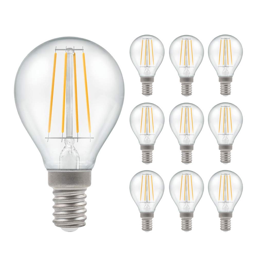 Pack of 10 x Crompton LED Dimmable Filament Golf Ball Light Bulb Clear 5W E14 SES 2700K Warm