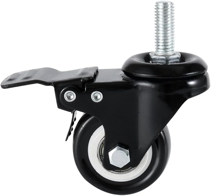 DICASAL 2" Stem Casters, Heavy Duty Swivel Stem Casters PU Foam Quite Mute No Noise Castors Markless Wheels Double Bearings and Locks Loading 300 Lbs Pack of 4 with Brake Black: Automotive