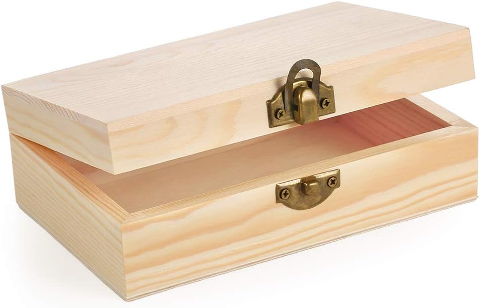 Caydo Unfinished Wood Box with Hinged Lid and Front Clasp