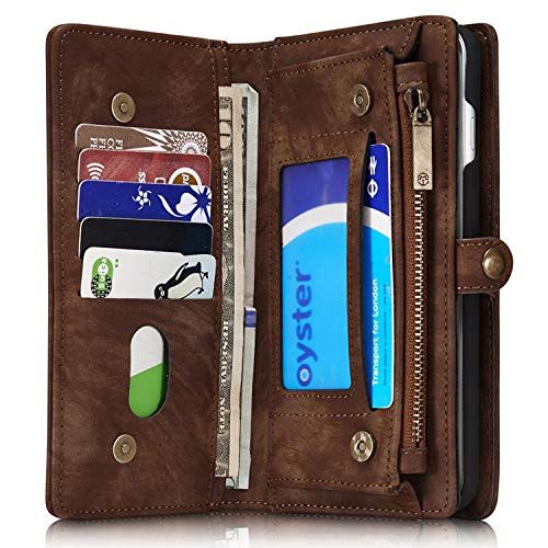Leather Wallet Magnetic Detachable Phone Case with Card Holder Flip Cover for IPhone XS MAX, Brown - Thumbnail 2