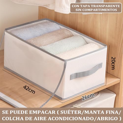 Organizador de Ropa para Closet 3 Piezas, Organizadores de Cajones Ropa Plegable, con Cubierta de malla transparente para jeans, ropa, camisas, almacenamiento de guardarropa (Sin Compartimentos)