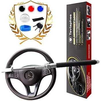 Tevlaphee Steering Wheel Lock For Cars,Wheel Lock,Vehicle Anti-Theft Lock,Adjustable Length Clamp Double Hook Universal Fit Emergency Hammer Window Breaker Self Defense Heavy Duty Secure