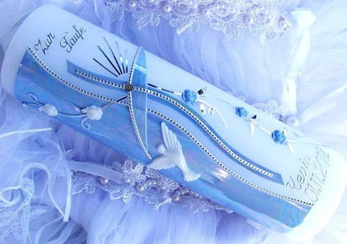 VT-41 Christening Communion Candle for Boys and Girls 250/70 mm Including Accessories for Self-Labelling