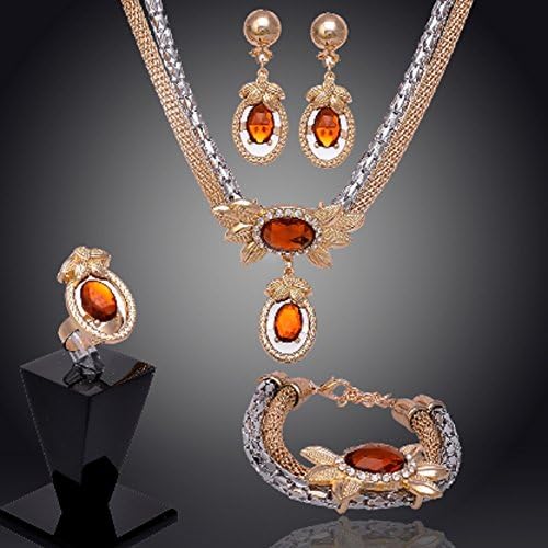 14k Gold Plated Austrian Crystal Garnet Ruby Necklace Bracelet Earrings Ring Wedding Jewelry Sets
