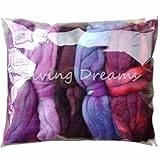 HAND DYED Super Soft BFL Wool SPINNING FIBER. Lustrous Long Wool Top Roving pre-drafted for Hand Spinning, Felting, Blending and Weaving. 5 beautifully colored Mini Skeins DISCOUNT PACK, Purple Haze
