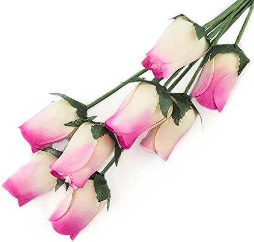 White Roses with Hot Pink Tips Bunch of 8 Closed Bud Wooden Roses For Crafts Custom Bouquets and other DIY Projects. Choose form Over 50 Colors.