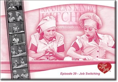 ART/ARTWORK FEATURED ON A MAGNET - Licensed Collectibles, Nostalgic, Vintage, Antique And Original Designs - GREAT TELEVISION COMEDY THEME - I Love Lucy "LUCY SWITCHING JOBS"