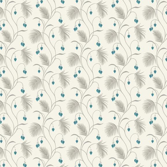 Pack of 5 Dolls House Miniature Styalised Fern With Teal Flowers Wallpaper