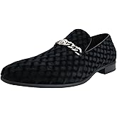 Amali Velvet Slip-On Dress Loafers for Men with Lion Head Piece, Men's Formal Smoking Tuxedo Slippers, Loafer Shoes with Metal Chain Detail