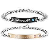 LOLIAS 2 Pcs Stainless Steel Couples Bracelets for Men Women His & Her Bracelet Chain