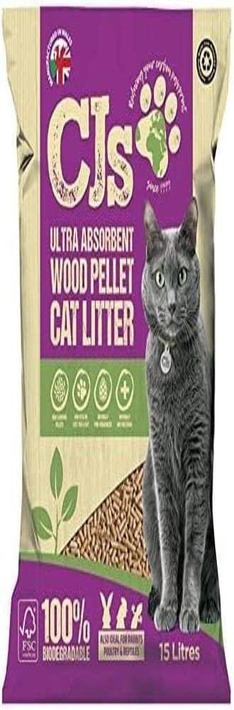 CJ's Premium Wood Pellets Cat Litter Ultra Absorbent 15 L Biodegradable