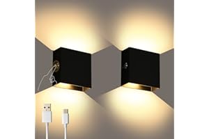 Lightess LED Wall Sconce Battery Powered Set of 2, Touch Control Dimmable Wall Lamp Rechargeable Black, Up Down Wall Mount Lights for Hallway Living Room, Warm White, LG9939111