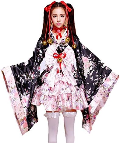 Moqing Flower Sakura Printing Japanese Kimono Lolita Dress Anime Cosplay Costume for Women and Girls