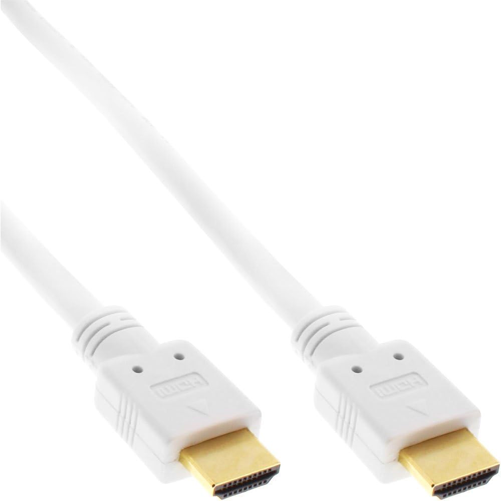 InLine® 17510 W Active HDMI Cable High Speed with Ethernet, Male to Male 10 m White/Gold, White - white