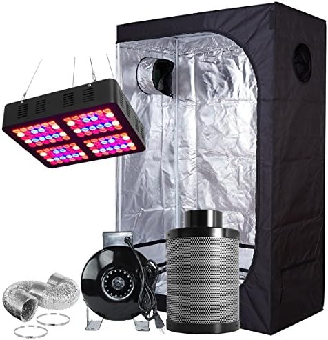 Hongruilite 600W Full Spectrum LED Grow Light + 36''x20''x63'' Grow Tent + 4" Inline Fan Carbon Air Filter Ducting Combo for Indoor Plant Growing (600W LED+36''x20''x63''Grow Tent+4''Filter Kit)