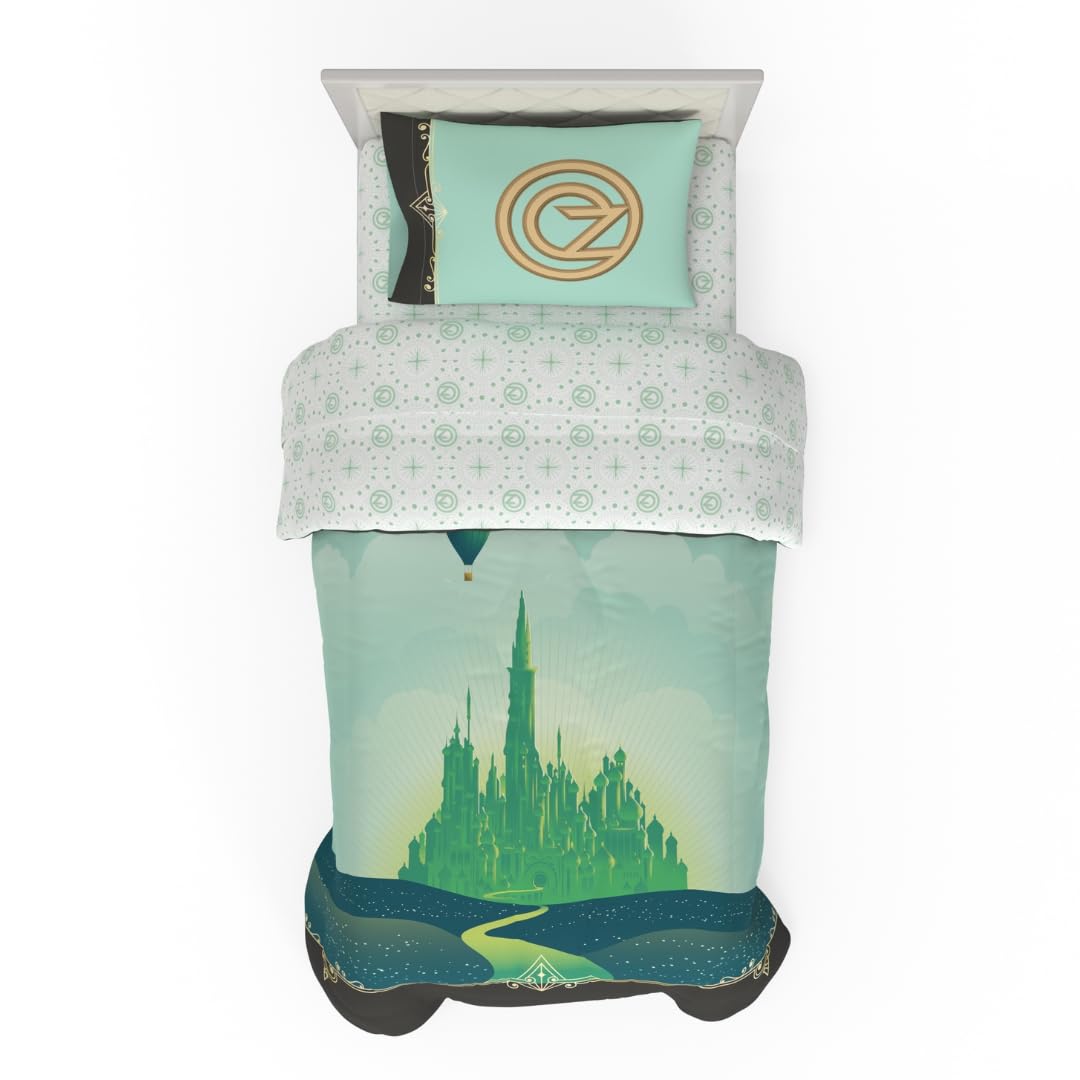 Collectibles Wicked Elphaba and Glinda Bedding 4 Piece Super Soft Reversible Comforter and Sheet Set, Twin, (Officially Licensed Product) By Franco Image