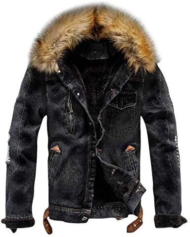 mens denim jacket faux fur collar