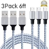 Airsspu Micro USB Cable,3Pack 6FT Long Nylon Braided High Speed Android Charger USB to Micro USB Cable Samsung Fast Charger Charging Cord for Samsung Galaxy S7 Edge/S6/S4/Note 5/Note 4-Gray